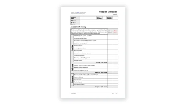 IMS toolkit sample: 27 Supplier Evaluation