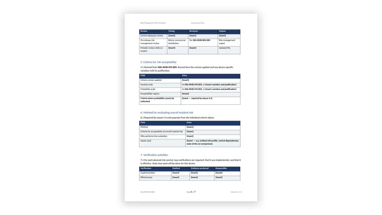 ISO 14971 Toolkit sample: GDL-RMD-SYS-005 - Risk Management Plan Template