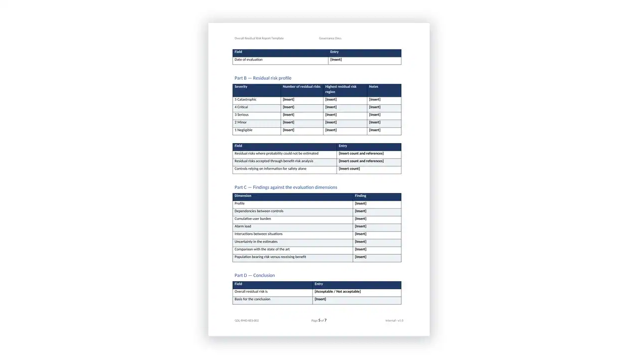 ISO 14971 Toolkit sample: GDL-RMD-RES-002 - Overall Residual Risk Report Template