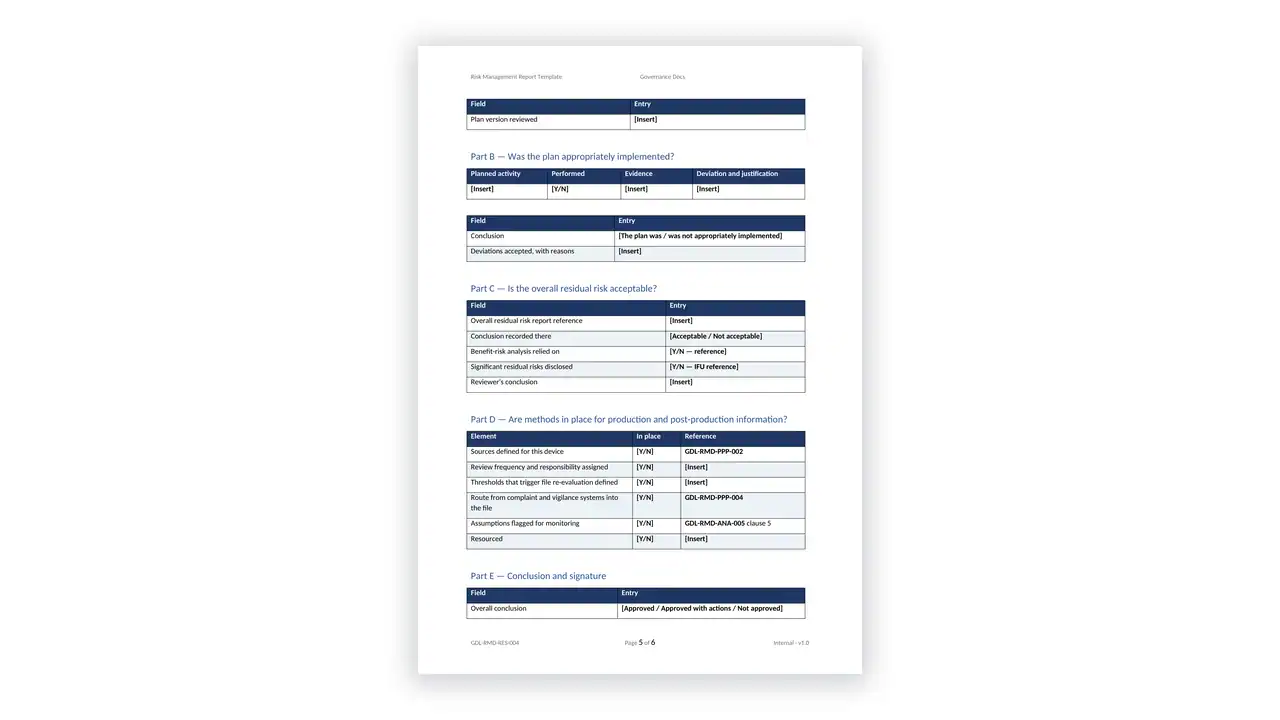 ISO 14971 Toolkit sample: GDL-RMD-RES-004 - Risk Management Report Template