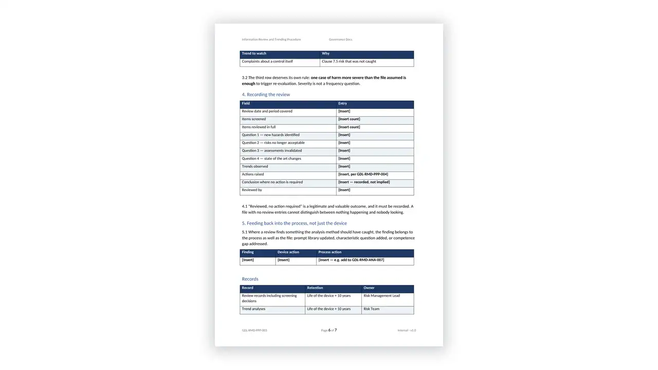 ISO 14971 Toolkit sample: GDL-RMD-PPP-003 - Information Review and Trending Procedure