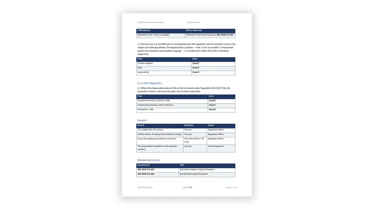 ISO 14971 Toolkit sample: GDL-RMD-MAP-002 - EU MDR and Annex ZA Supplement