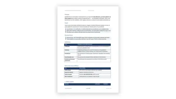 ISO 15189 Toolkit sample: GDL-MED-EXM-001 - Method Verification and Validation Procedure