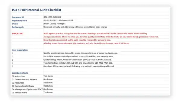 ISO 15189 Toolkit sample: GDL-MED-AUD-004 - ISO 15189 Internal Audit Checklist