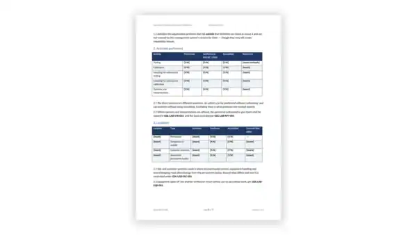 ISO 17025 Toolkit sample: GDL-LAB-STR-002 - Laboratory Activities and Locations Definition