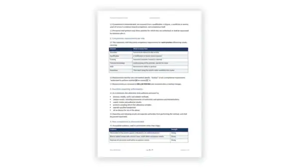 ISO 17025 Toolkit sample: GDL-LAB-PER-001 - Personnel Competence Policy