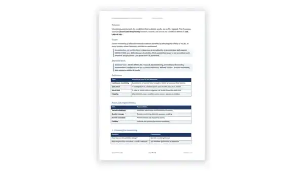 ISO 17025 Toolkit sample: GDL-LAB-FAC-002 - Environmental Monitoring and Control Procedure