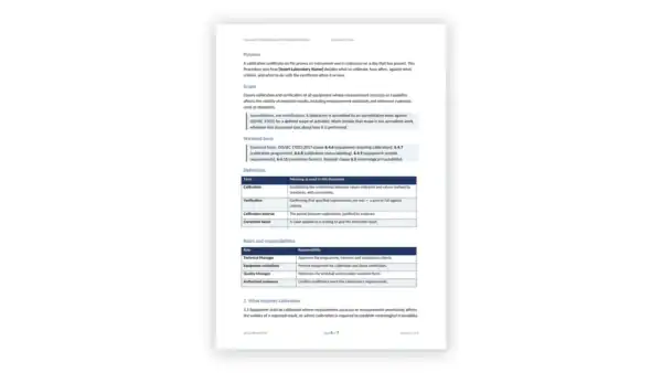 ISO 17025 Toolkit sample: GDL-LAB-EQP-002 - Equipment Calibration and Verification Procedure