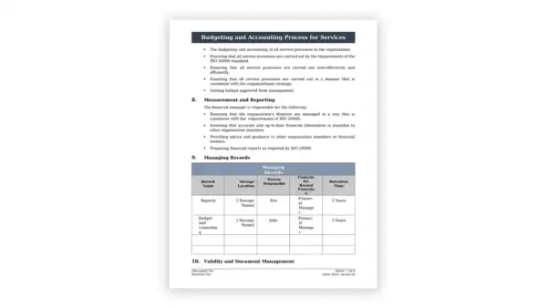 ISO 20000 toolkit sample: ISO 20000 ITSM Service Budgeting and Accounting Process