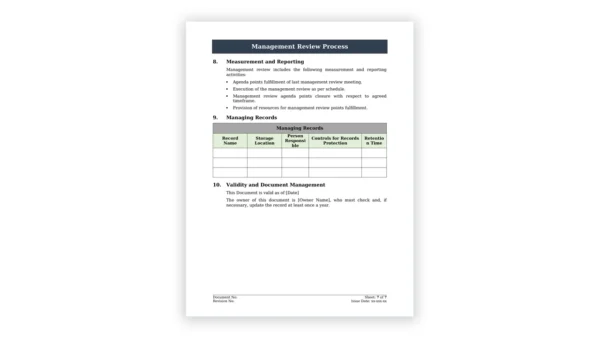 ISO 20000 toolkit sample: ISO 20000 ITSM Management Review Process