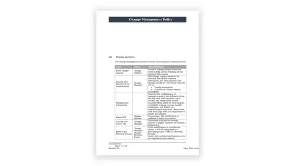 ISO 20000 toolkit sample: ISO 20000 ITSM Change Management Policy
