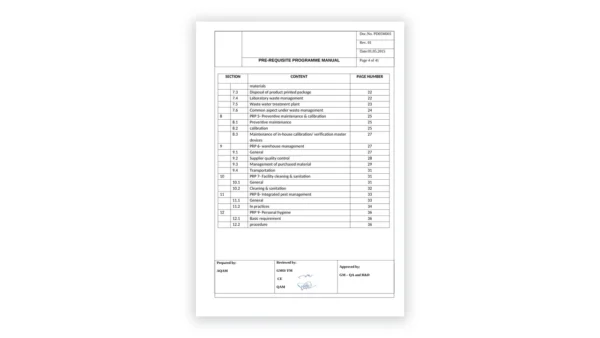 iso-22000 sample: Pre-Requisite Programme Manual