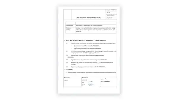 iso-22000 sample: Pre-Requisite Programme Manual