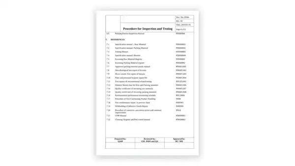 iso-22000 sample: PD06-Inspection_Testing Rev 02