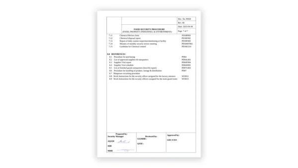 iso-22000 sample: PD18 Security Procedure