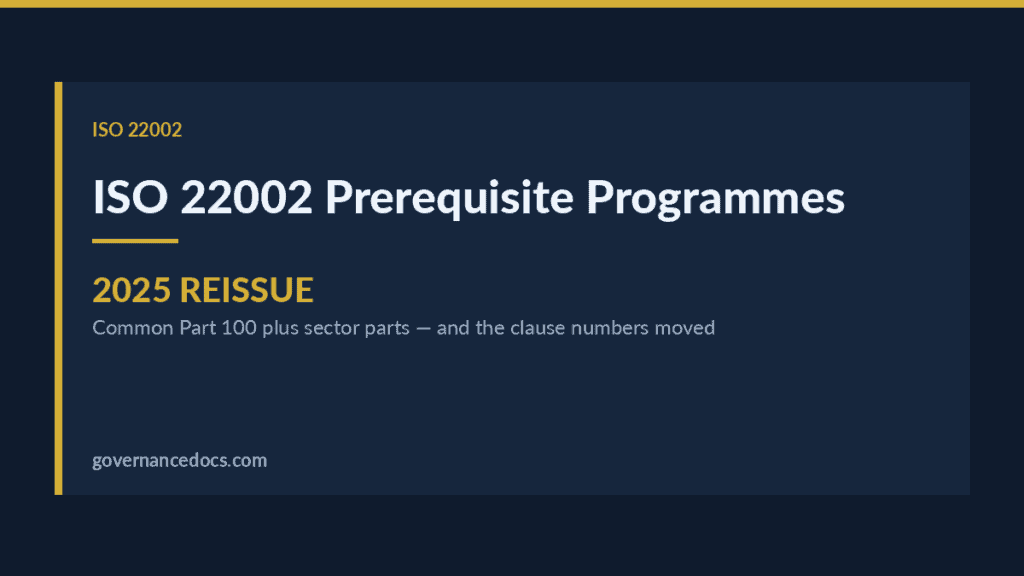 ISO 22002 Prerequisite Programs document for food safety management.