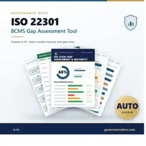 ISO 22301 gap assessment tool for business continuity management system.