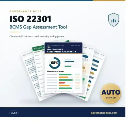 ISO 22301 gap assessment tool for business continuity management system.