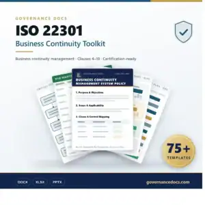 Business continuity management toolkit with ISO 22301 standards and templates.