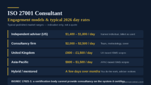 ISO 27001 consultant engagement models and typical 2026 day rates