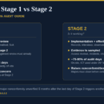 ISO 27001 Stage 1 vs Stage 2 audit comparison infographic