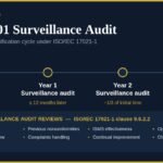 ISO 27001 surveillance audit timeline showing the three-year certification cycle
