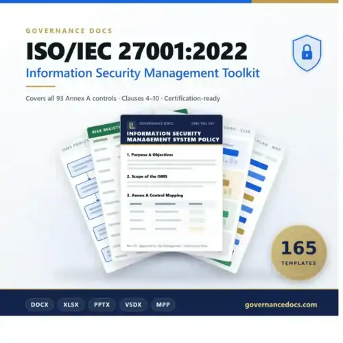 Governance Docs ISO/IEC 27001:2022 security management toolkit cover.