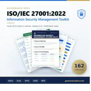 Governance Docs ISO/IEC 27001:2022 security management toolkit cover.