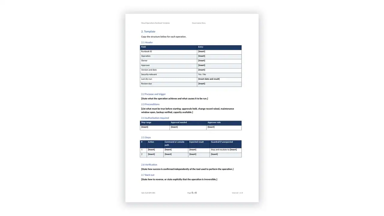 ISO 27017 Toolkit sample: GDL-CLD-OPS-005 - Cloud Operations Runbook Template