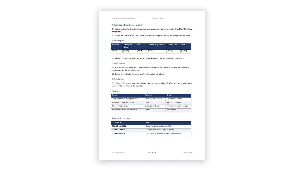 ISO 27017 Toolkit sample: GDL-CLD-MON-002 - Cloud Service Monitoring Specification