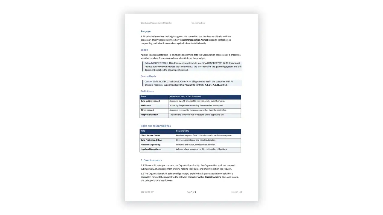 ISO 27017 Toolkit sample: GDL-CLD-PII-007 - Data Subject Request Support Procedure