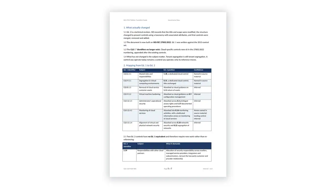 ISO 27017 Toolkit sample: GDL-CLD-MAP-005 - ISO 27017 Edition Transition Guide