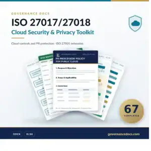 ISO 27017 Toolkit and ISO 27018 cloud security documentation pack — 67 editable templates