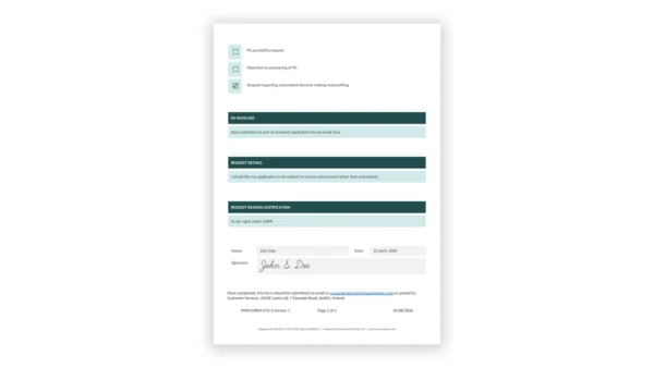 ISO 27701 toolkit sample: EXAMPLE PII Principal Request Form