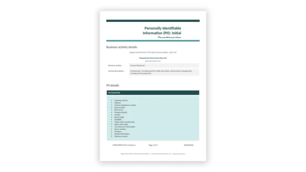 ISO 27701 toolkit sample: EXAMPLE PII - Initial Questionnaire