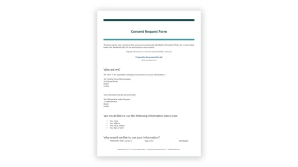 ISO 27701 toolkit sample: EXAMPLE Consent Request Form