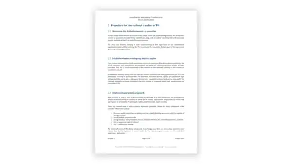 ISO 27701 toolkit sample: PIMS-DOC-A75-1 Procedure for International Transfers of PII