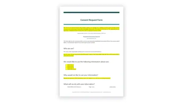 ISO 27701 toolkit sample: PIMS-FORM-A72-6 Consent Request Form