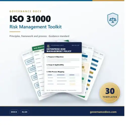 ISO 31000 risk management toolkit with templates and standards.
