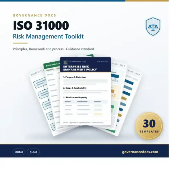 ISO 31000 risk management toolkit with templates and standards.