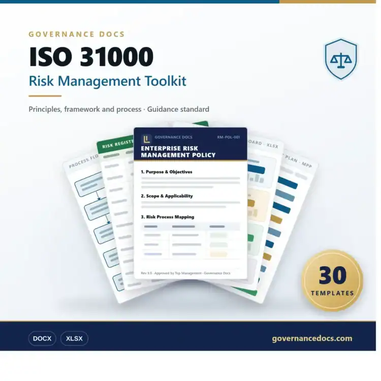 ISO 31000 risk management toolkit with templates and standards.