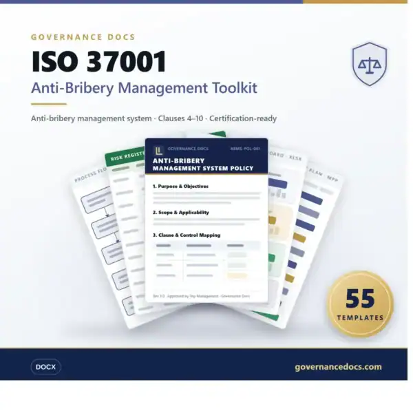 Anti-bribery management system toolkit for ISO 37001 compliance.