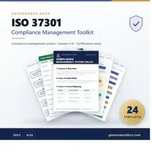 ISO 37301 compliance management toolkit with templates and policies.