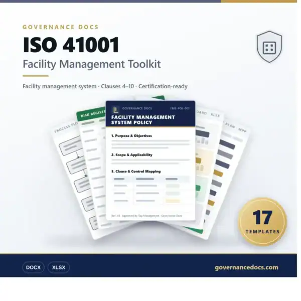 Facility management toolkit for ISO 41001 compliance and certification.