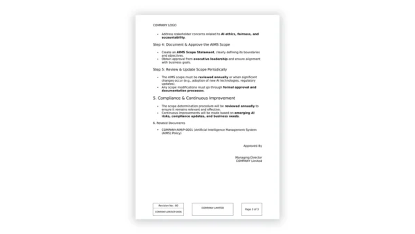 ISO 42001 toolkit sample: COMPANY_QM_SOP_0006_Procedure for Determining the Scope of the AIMS