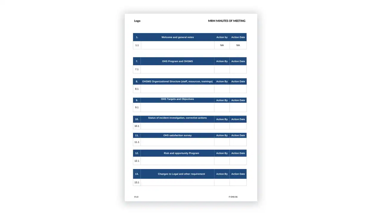 iso-45001 sample: F-OHS-06 MRM Minutes of Meeting