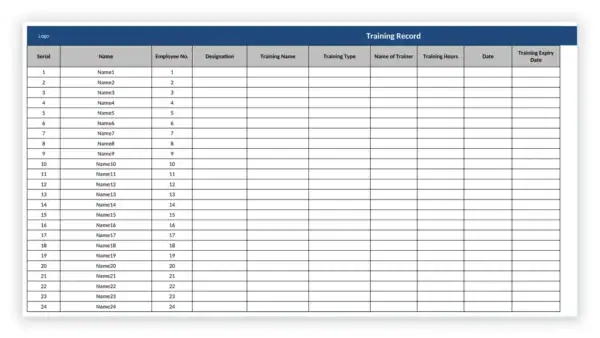 iso-45001 sample: R-OHS-03 Training Register