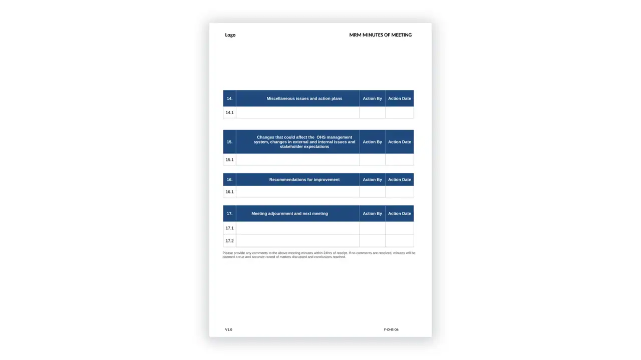 iso-45001 sample: F-OHS-06 MRM Minutes of Meeting