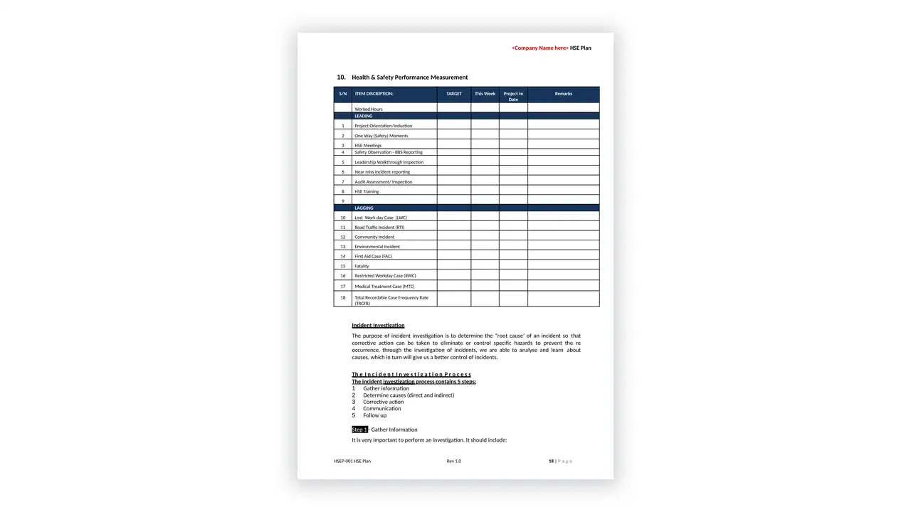 iso-45001 sample: OHSP-01 HSE Plan
