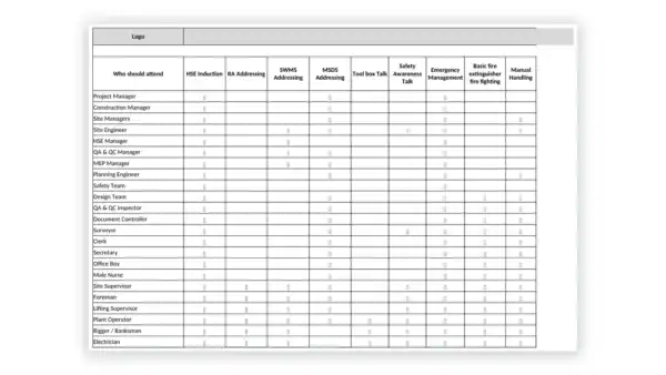 iso-45001 sample: F-OHS-04 Training Matrix